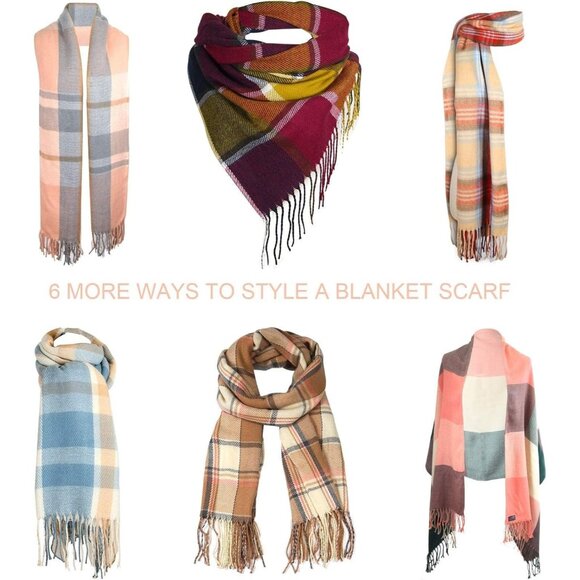 Women Colored Plaid Winter Warm Shawl Wraps Tartan Blanket Oversized Scarves - Picture 4 of 5